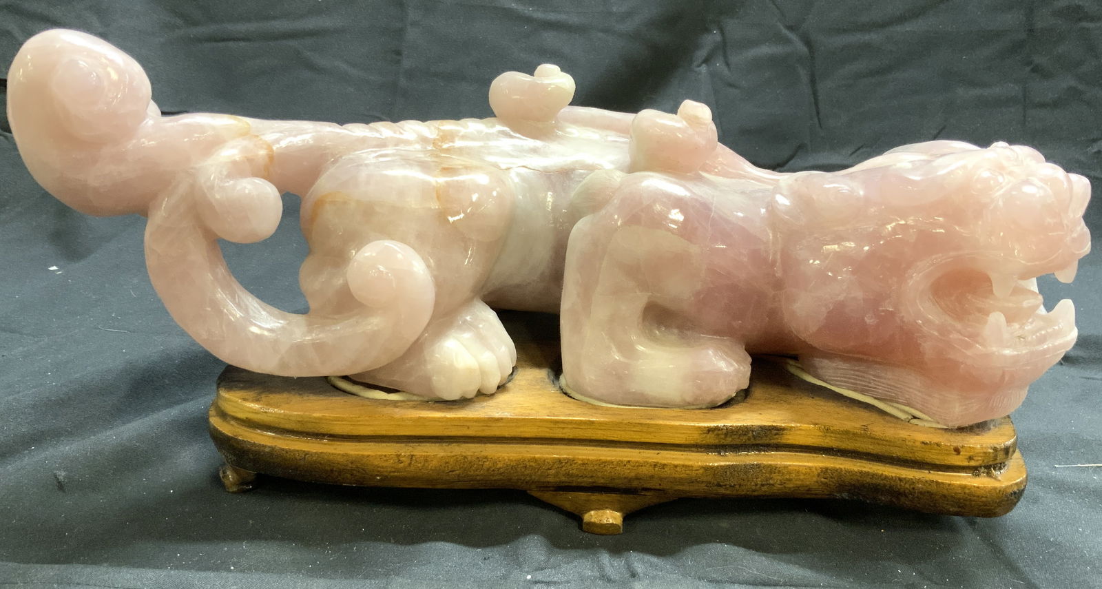 Vintage Asian Pink Jade Foo Dog W Wood Base (1 of 10)