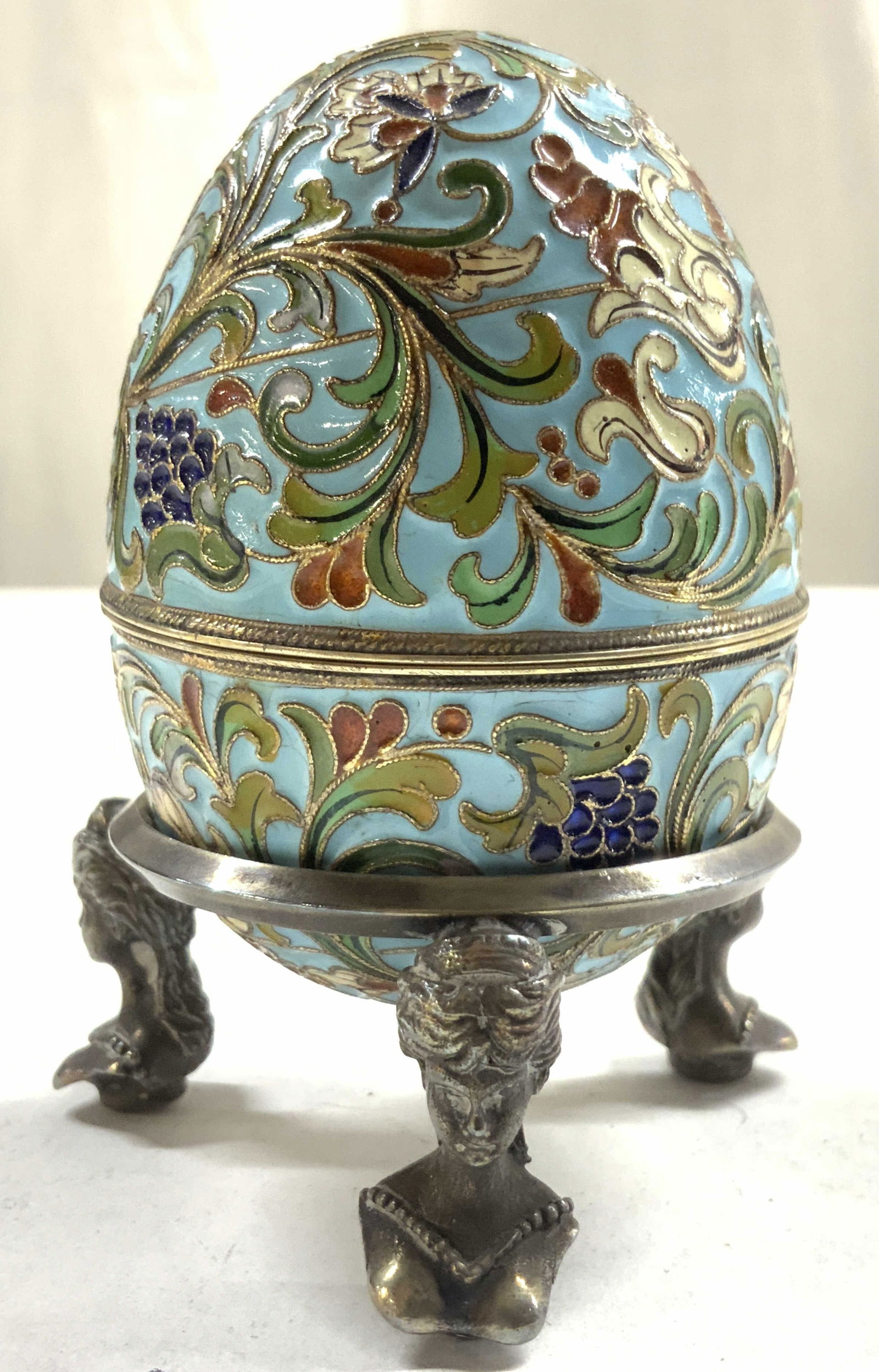 Vntg Russian Silver Plate Stand & Enamel Egg (1 of 8)