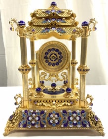 Viennese Gold Pltd Enamel & Pearl Mntd Clock