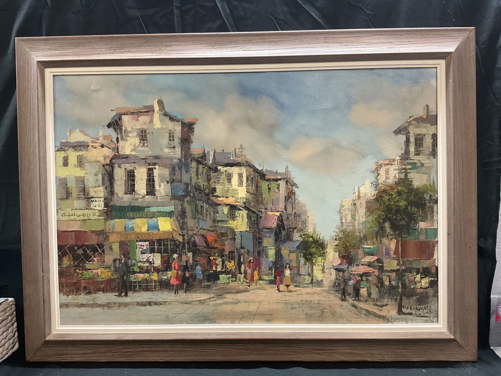 Framed Signed City Scene Oil Painting 43in (1 of 6)