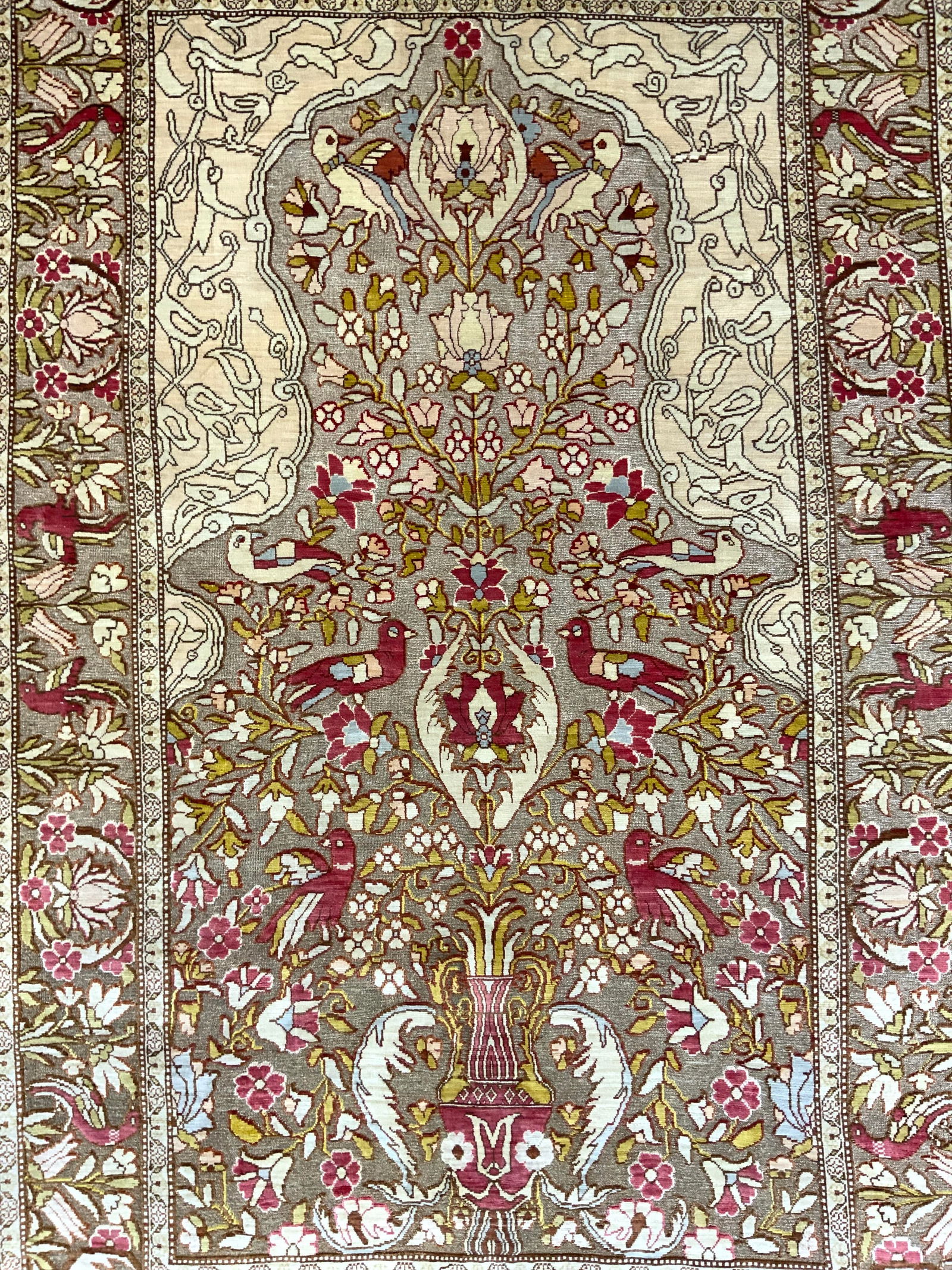 Vintage Handmade Oriental Fringed Silk Rug (1 of 10)