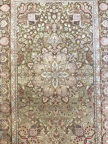 Vintage Handmade Oriental Fringed Silk Rug