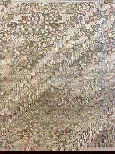 Vintage Handmade Oriental Fringed Silk Rug: Rug appears to have signature on one side. Rug is handmade and silk. Piece appears to be vintage. Oriental rug with intricate floral motif & bird detail. Rug has cream toned fringes at edges. Rug meas