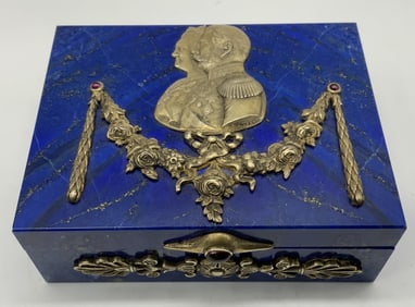 Antq Lapis Lazuli Trnk Box W Gilt Bronze Details