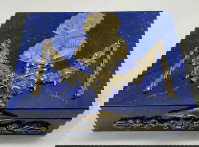 Antq Lapis Lazuli Trnk Box W Gilt Bronze Details