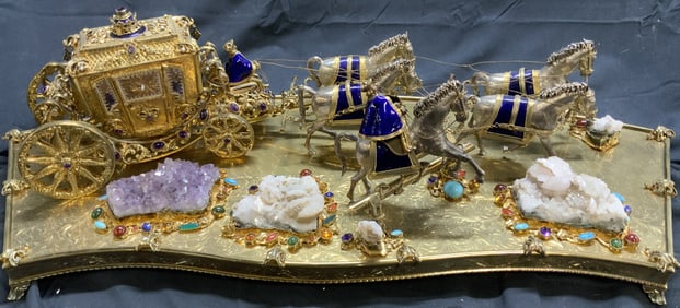 Ster Gilt Enamel Gem Mounted Horses & Chariot 2ft+