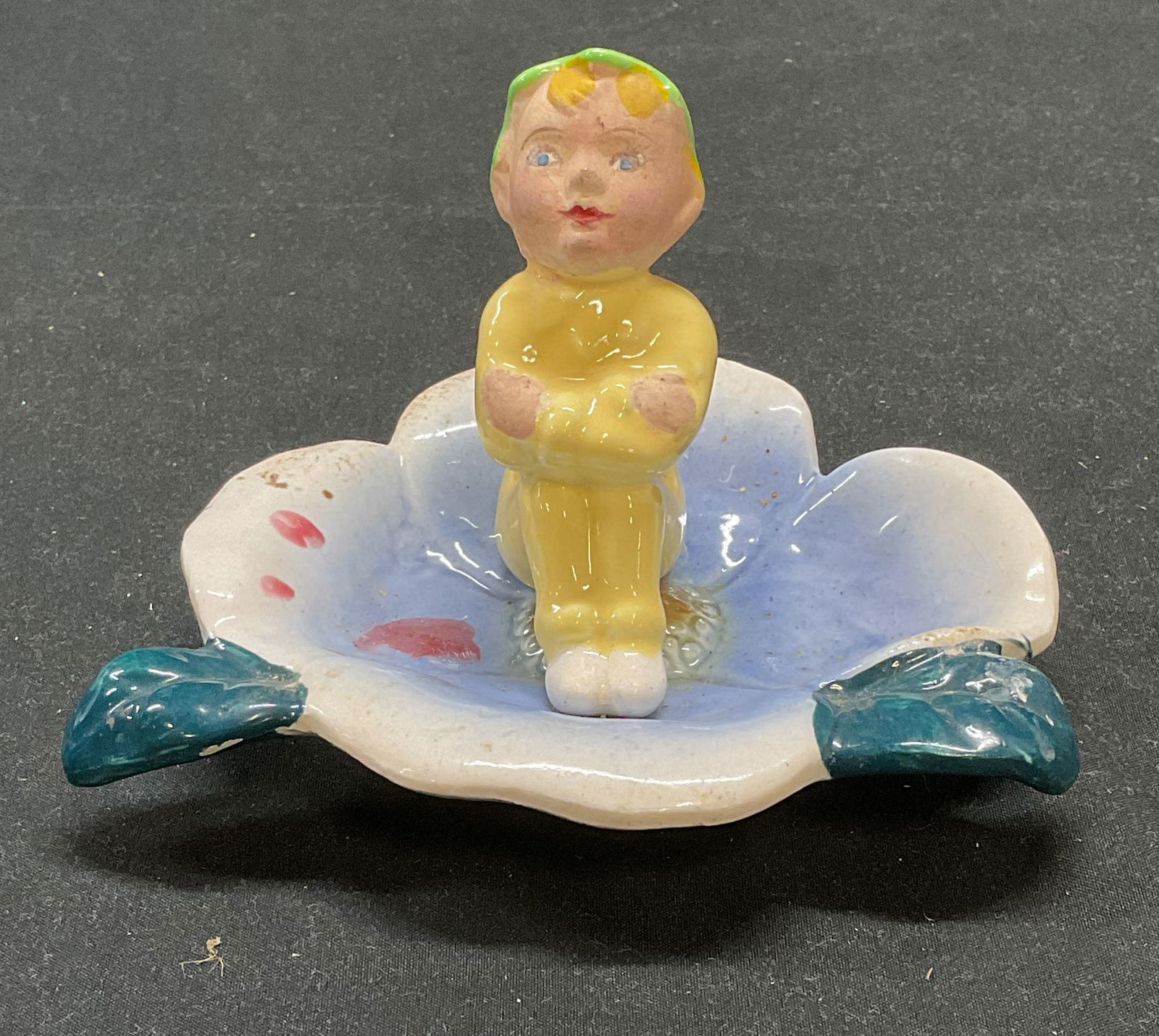 Vintage Ceramic Elf Pixie Flower Figural