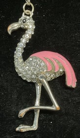 Vtg Silver Tn Crystal Flamingo Pendant Necklace
