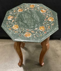 Vintage Octagonal Inlaid Stone Top Side Table