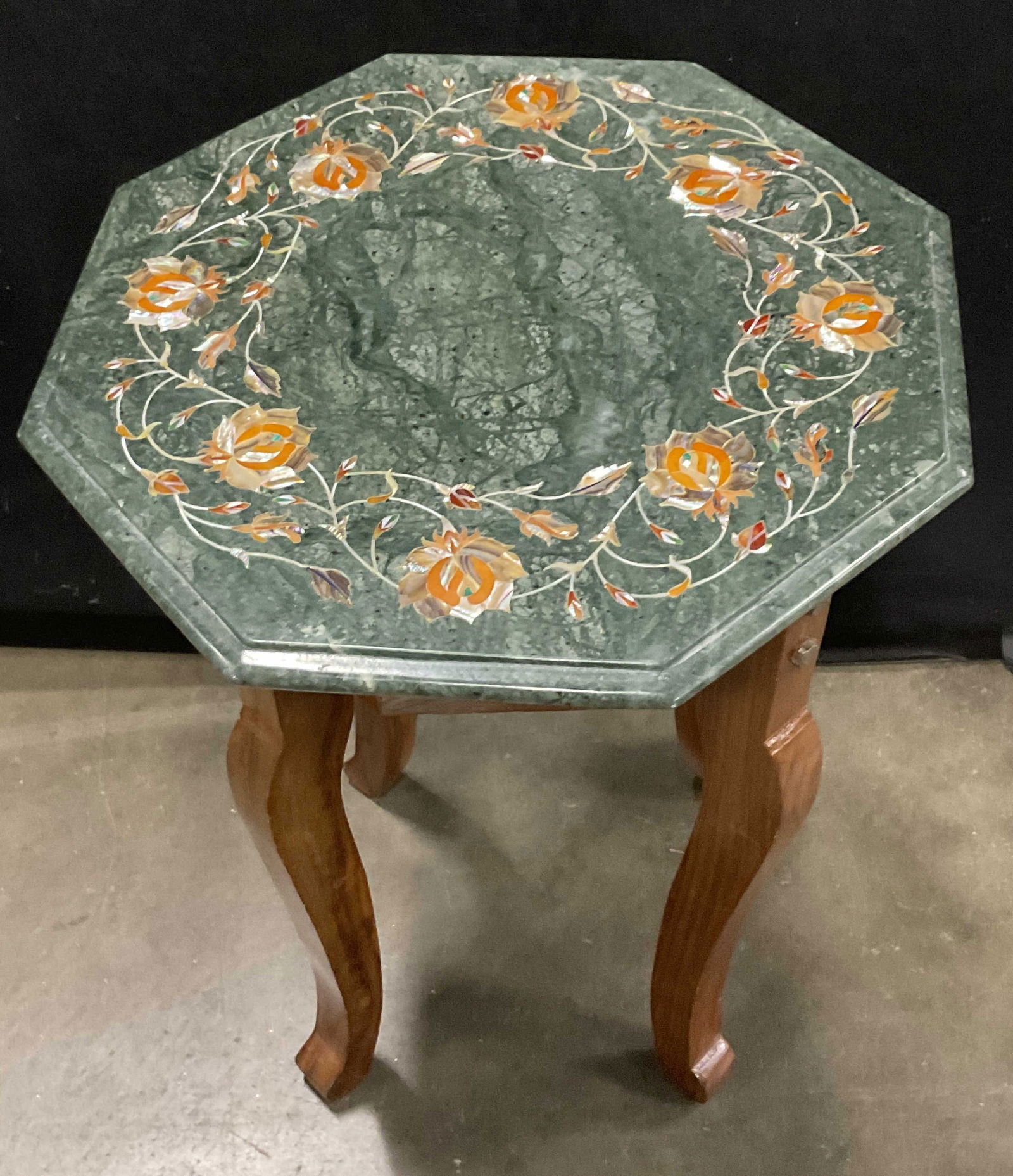 Vintage Octagonal Inlaid Stone Top Side Table (1 of 9)