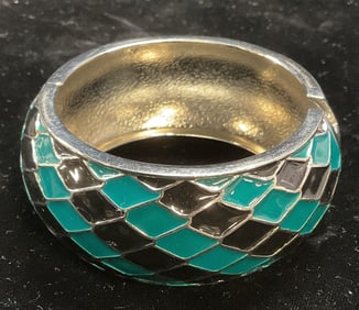 Silver Tn Blue Enamel Snakeskin Motif Bracelet