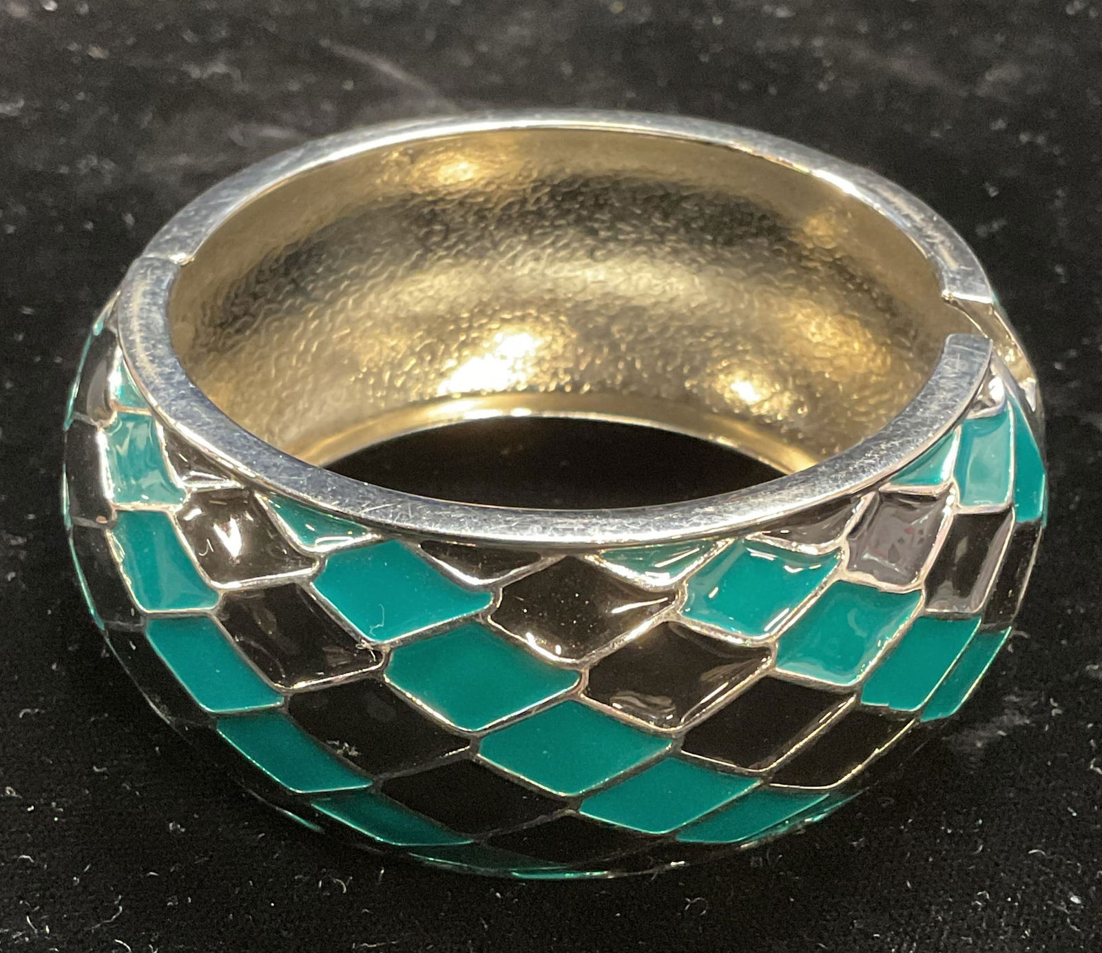 Silver Tn Blue Enamel Snakeskin Motif Bracelet (1 of 6)