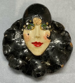 Vtg Handmade Lady Head Brooch, 2.5 In L