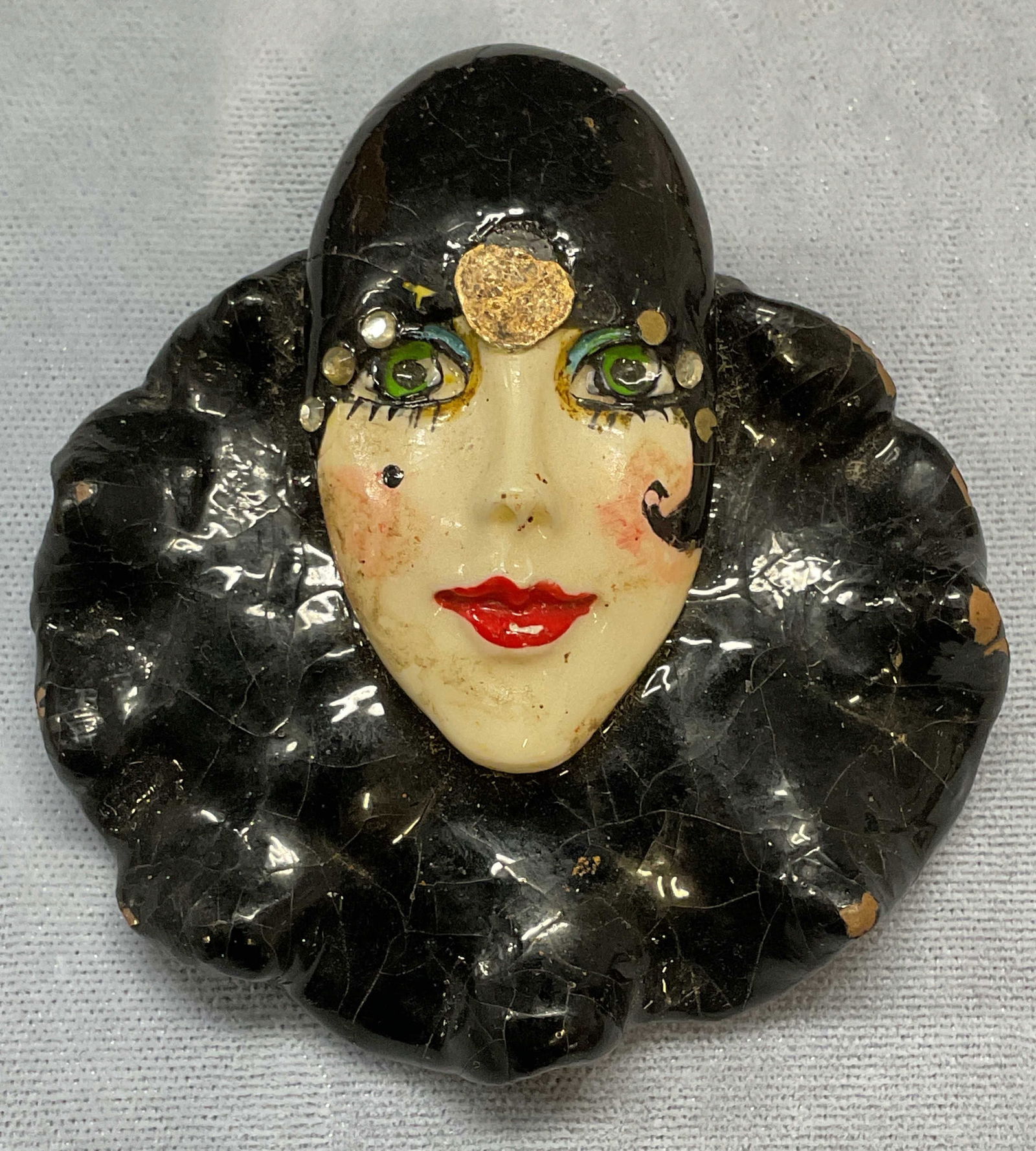 Vtg Handmade Lady Head Brooch, 2.5 In L (1 of 6)
