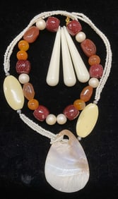 Lot 2 Mother of Pearl Pendant Necklace +