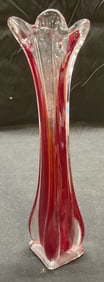 Vintage Red & Clear Swung Glass Vase