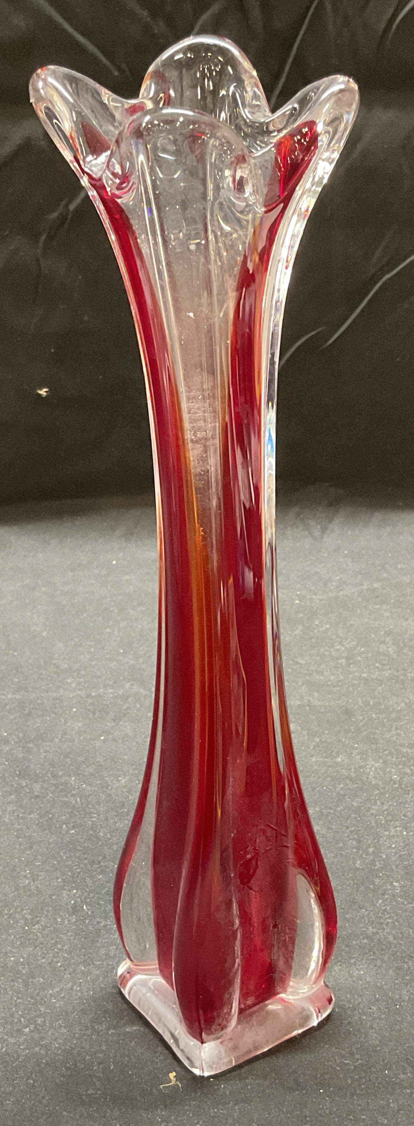 Vintage Red & Clear Swung Glass Vase (1 of 6)