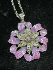 Purple Crystal Flower Pendant Necklace