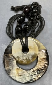 Black & White Beaded Disc Pendant Necklace