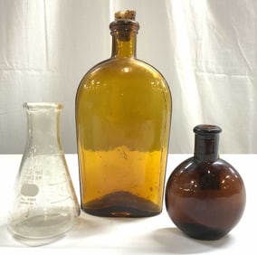 Antq Apothecary Bottles & PYREX Beaker