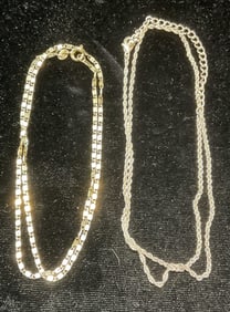 Lot 2 12K GF & Silver Tone Chain Necklaces