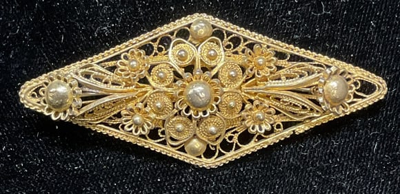 Vtg 990 Full Silver Gold Pl Filigree Brooch