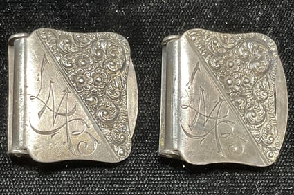 Pair Signed Vtg Sterling Silver Buckles
