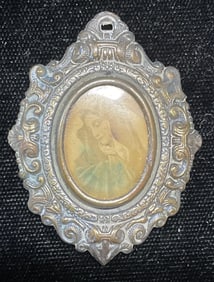 Vintage Brass Tn Repousse Religious Pendant