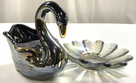ROYAL COPLEY Black Swan & Floral Trinket Dish