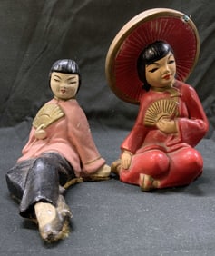 Lot 2 Vintage Asian Figurines Plaster