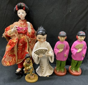 Lot 5 Vntg Porcelain & More Asian Figurines JAPAN+