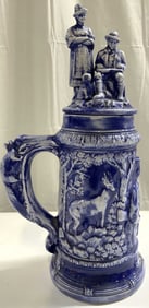 Vintage Ceramic Beer Stein W Figural Lid