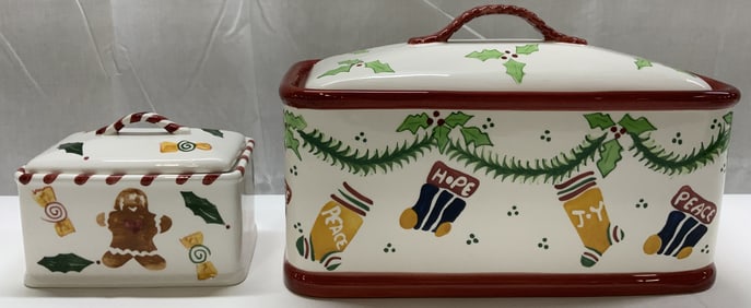 Lot 2 Christmas Rectangular Vessel w Lid