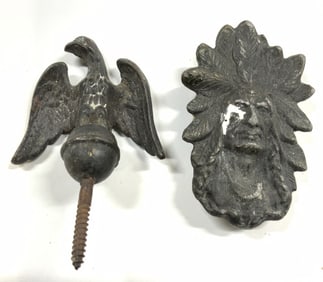 Vintage Metal Native Chief Buckle & Bird Finial