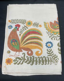 Vintage Rooster Print Linen Tablecloth