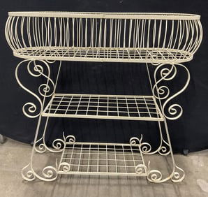 Vntg Scrolled Iron Three Tiered Plant Stand 33in H