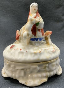 Antique Porcelain Red Riding Hood&Wolf Trinket Box