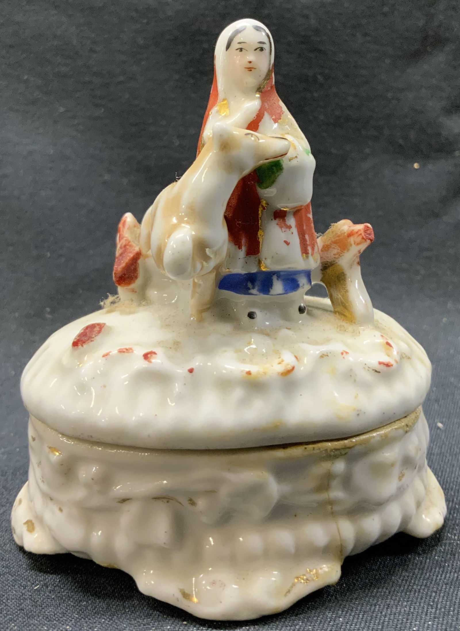 Antique Porcelain Red Riding Hood&Wolf Trinket Box (1 of 8)