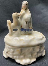 Antique Porcelain Red Riding Hood&Wolf Trinket Box