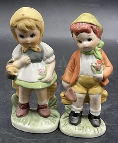 2 Vtg Trdmrkd Porcelain Boy & Girl Figurals Tawain