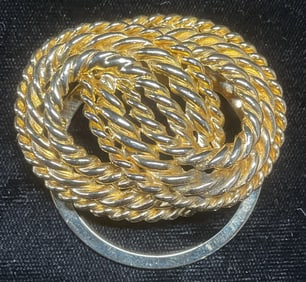 Signed Vtg Gold Tone Knot Scarf Ring