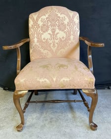 Vintage Queen Anne Style Pink Upholstery Armchair