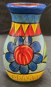 Signed SWG Hand Painted Floral Ceramic Vase 1994