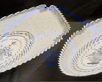 Sgn Chinese Porcelain Blue & White Floral Bowl