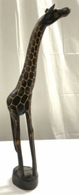 Vintage Carved Wooden Giraffe Sculpture 19.5in H