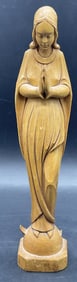 Vintage Carved Wood Madonna Figural 12in H