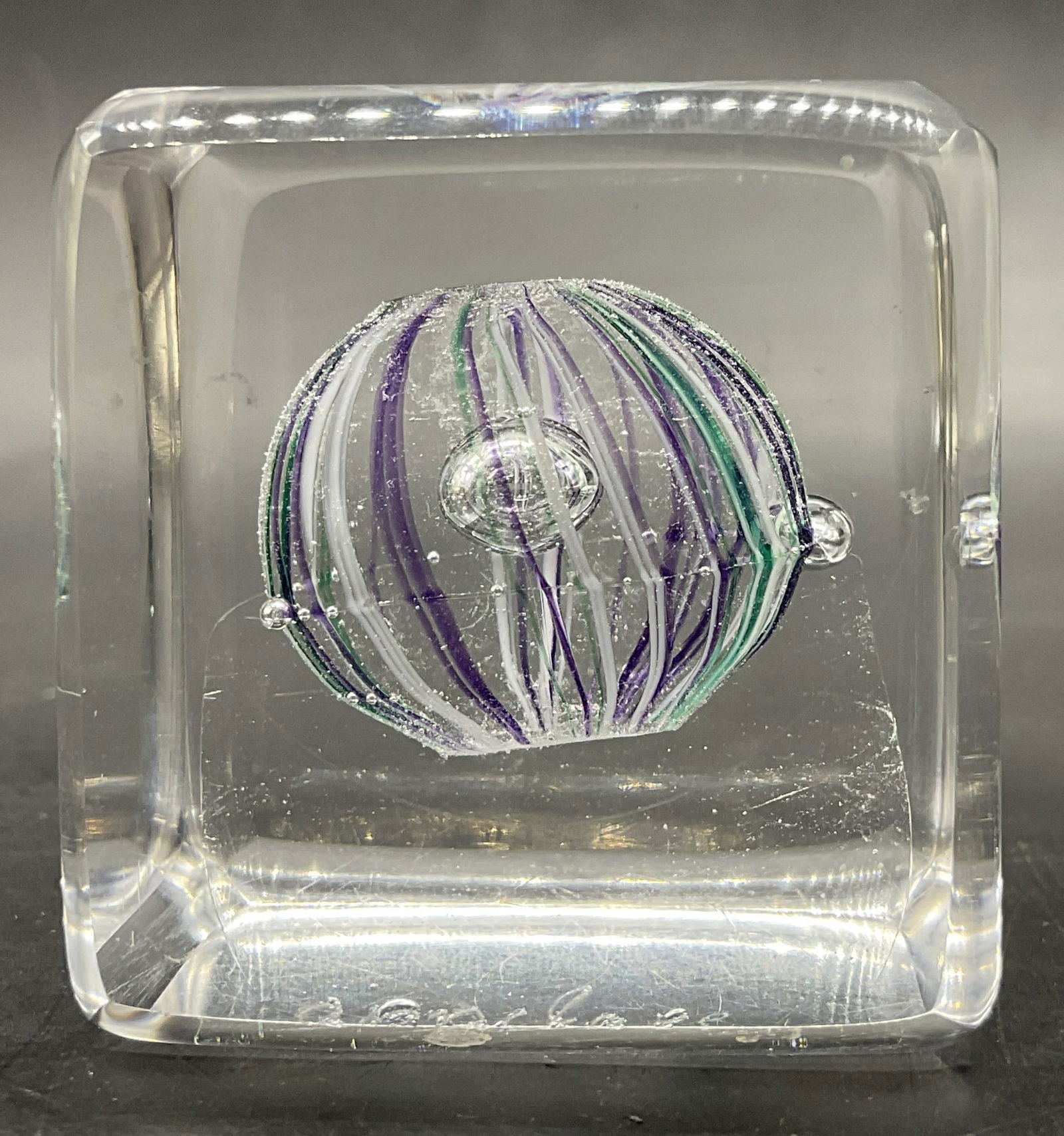 ORREFORS Signed Art Glass Cube Paperweight (1 of 7)
