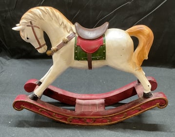 Vtg Hand Painted Composite Rocking Horse Figural