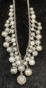 Vtg Carolee Silver Tone Faux Pearl Necklace