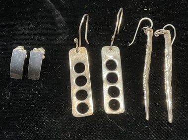 Lot 3 Ruli Handmade Silver Earrings, More